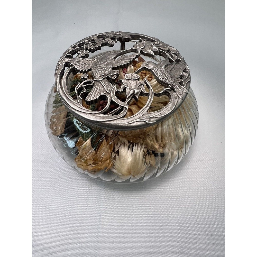 Vintage Rawcliffe Pewter 1989 Decorative‎ Metal Potpourri Dish Birds & Flowers